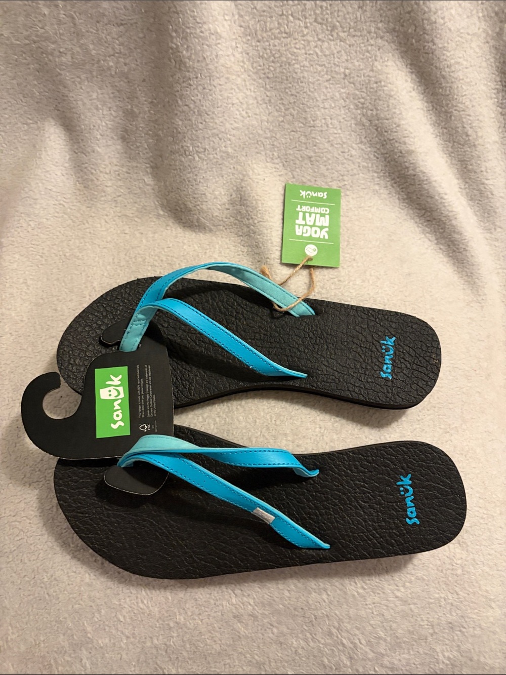 Sanuk Yoga Mat Spree 4 Flip Flops Black Blue Size 8